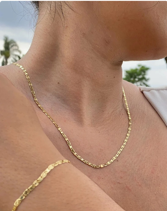 Womens Mens Valentino Link Bracelet 7.5″ Necklace 20″ 14K Gold Filled