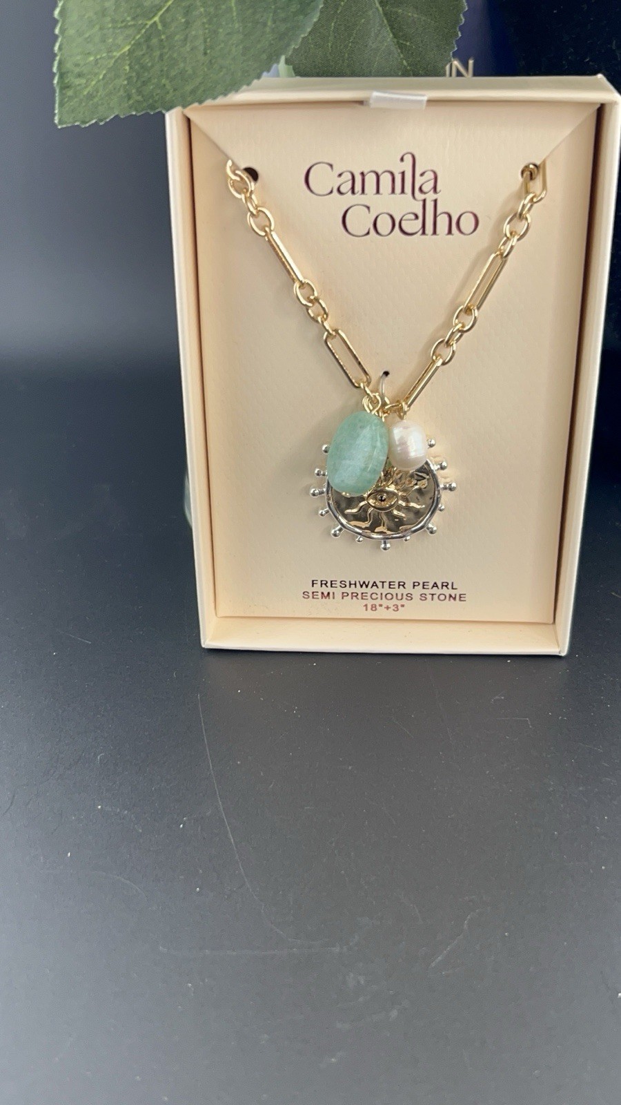 NWT Camila Coelho Sun Evil Eye Necklace Freshwater Pearl Semi Precious Stone