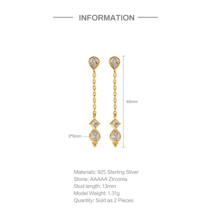 1 Pair 925 Sterling Silver Long Tassel Drop Earrings Women Waterdrop Jewelry