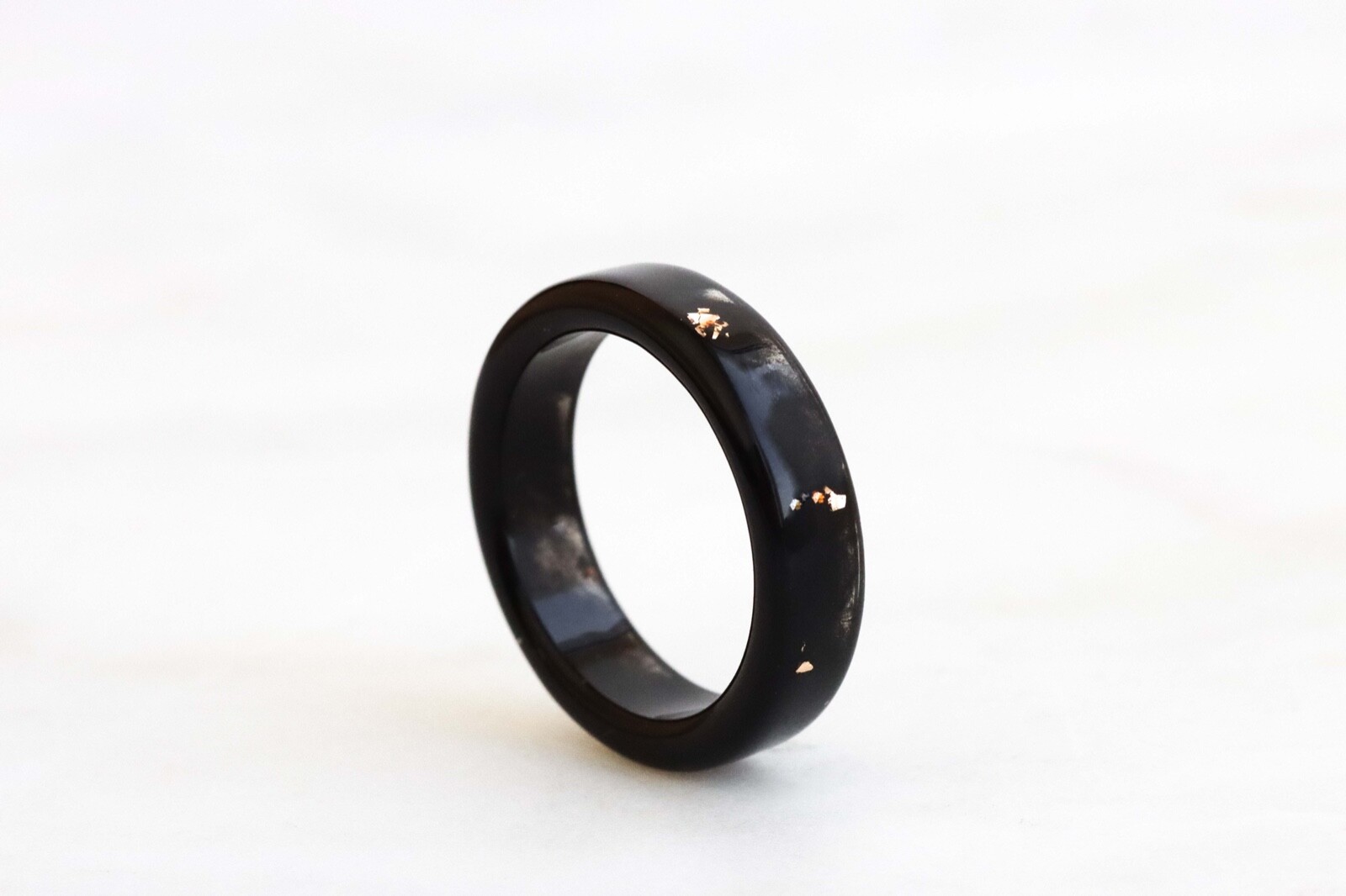 Black Resin Ring with Gold Flakes, High-Quality Handmade Band, Engagement Rings