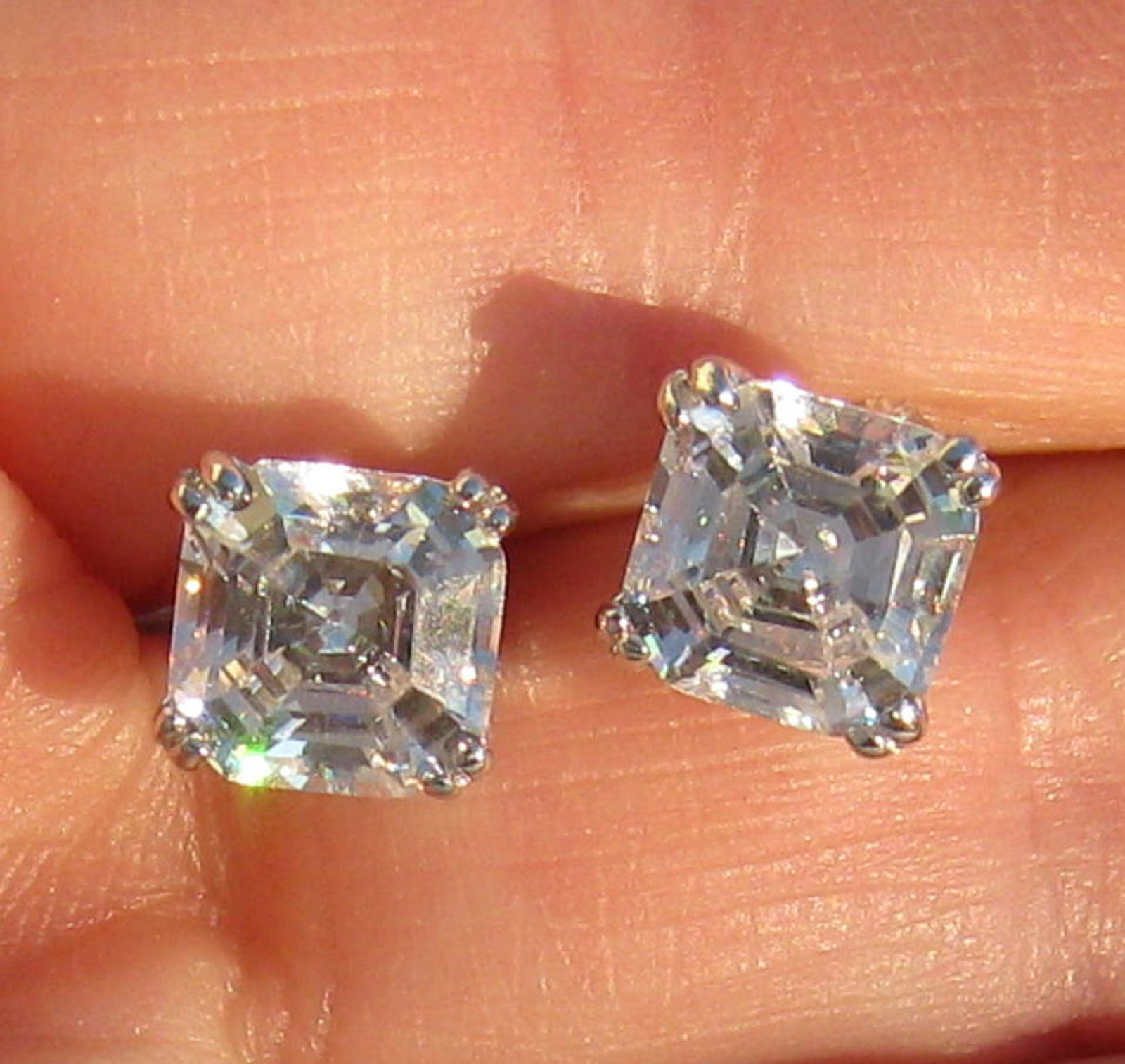 4 Ct Sterling Silver .925 Cubic Zirconia Asscher Cut Studs 7mm Square Princess