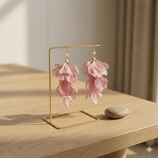 1 Pair Fabric Flower Stud Earrings Women Large Petal Fluffy Statement Jewelry