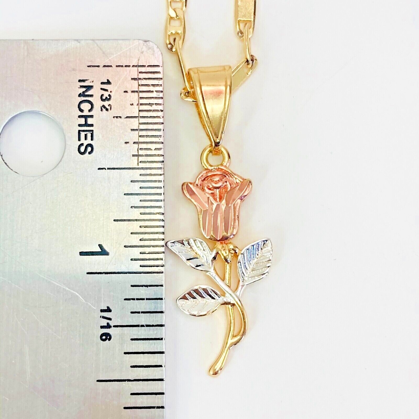 14k Gold Plated Rose Flowers Tri-tone Gold Pendant Necklace with Chain 20 #103
