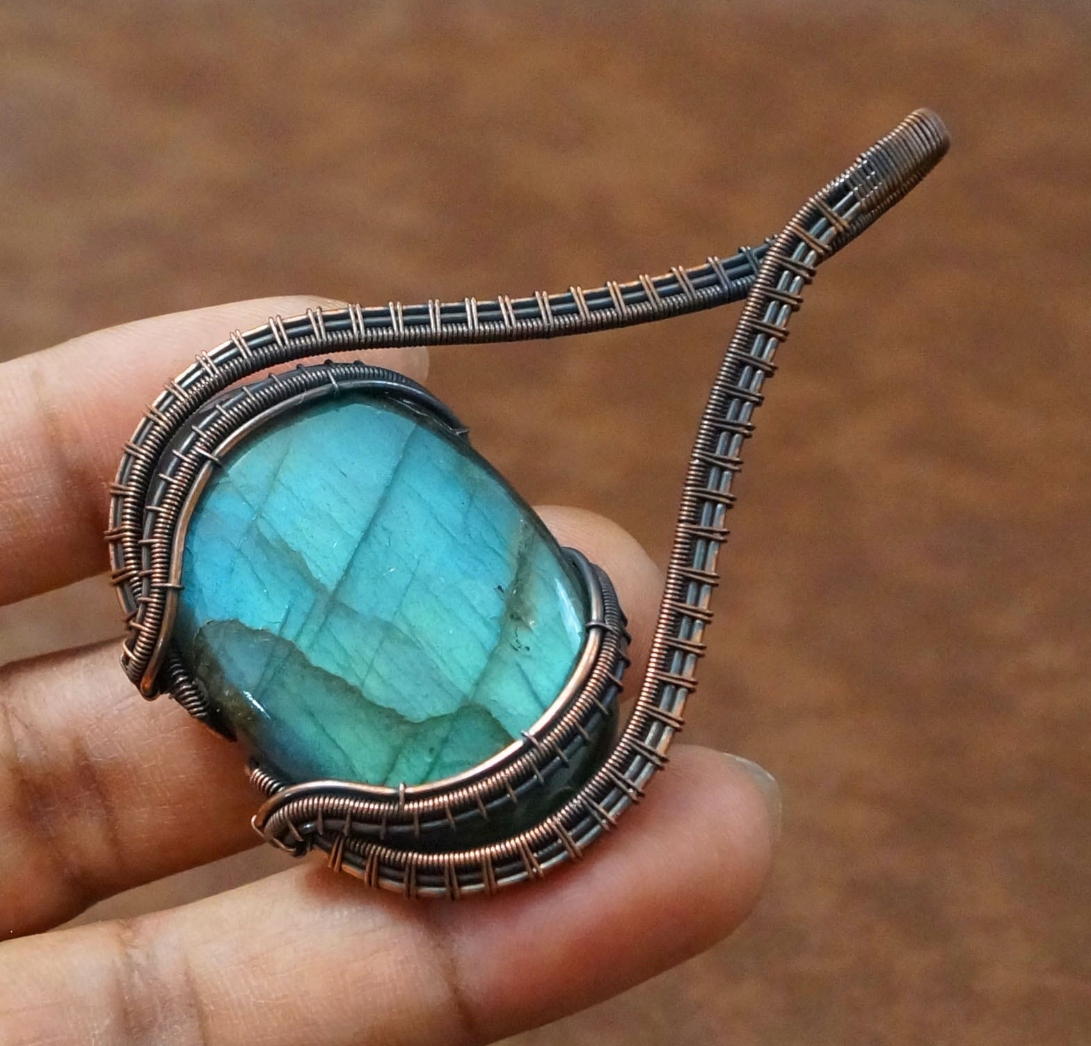 Blue flash Labradorite Copper Pendant Natural Gemstone Handmade Jewelry (PD-33