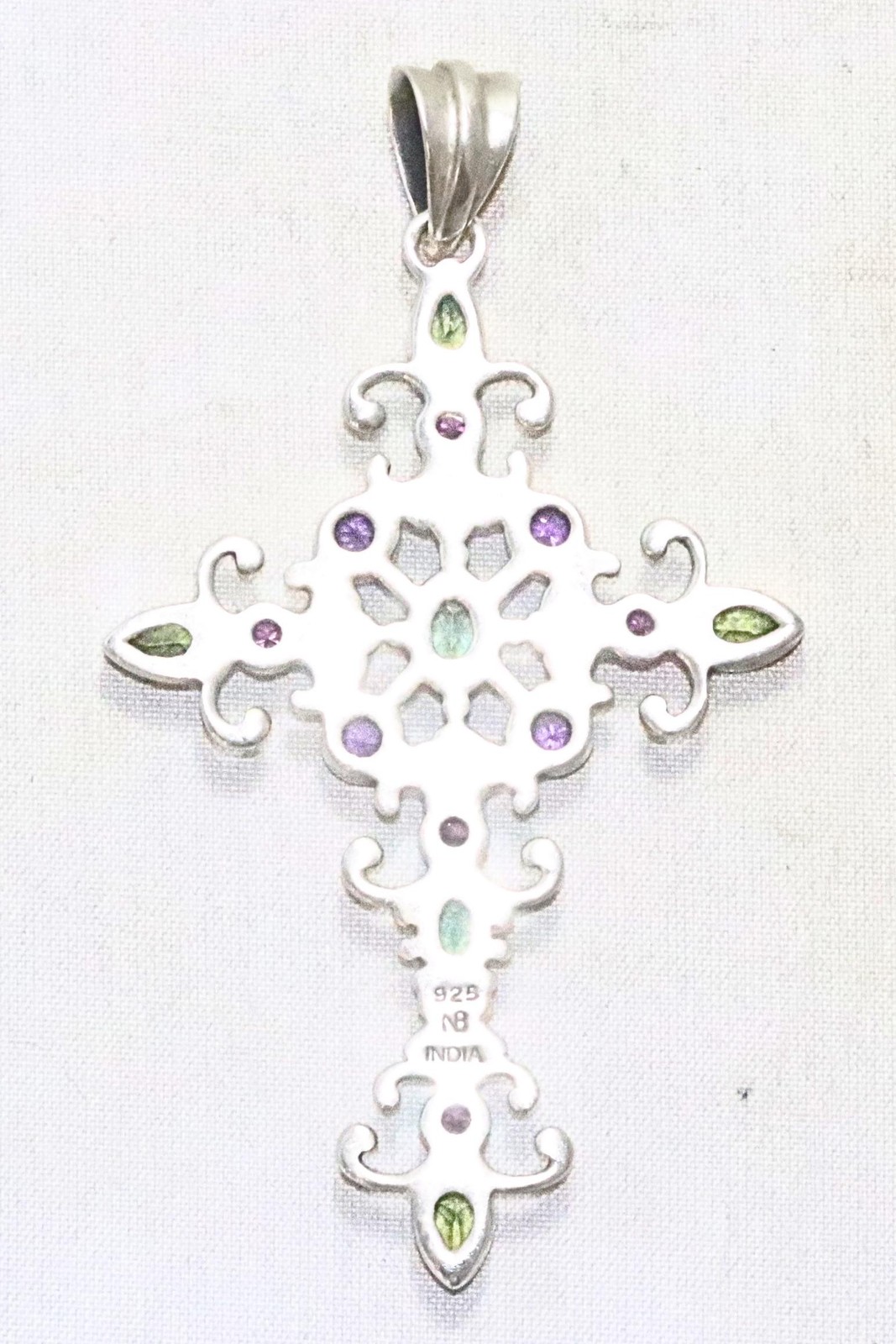 Nicky Butler 925 Sterling Silver Peridot Amethyst Tourmaline Cross Pendant