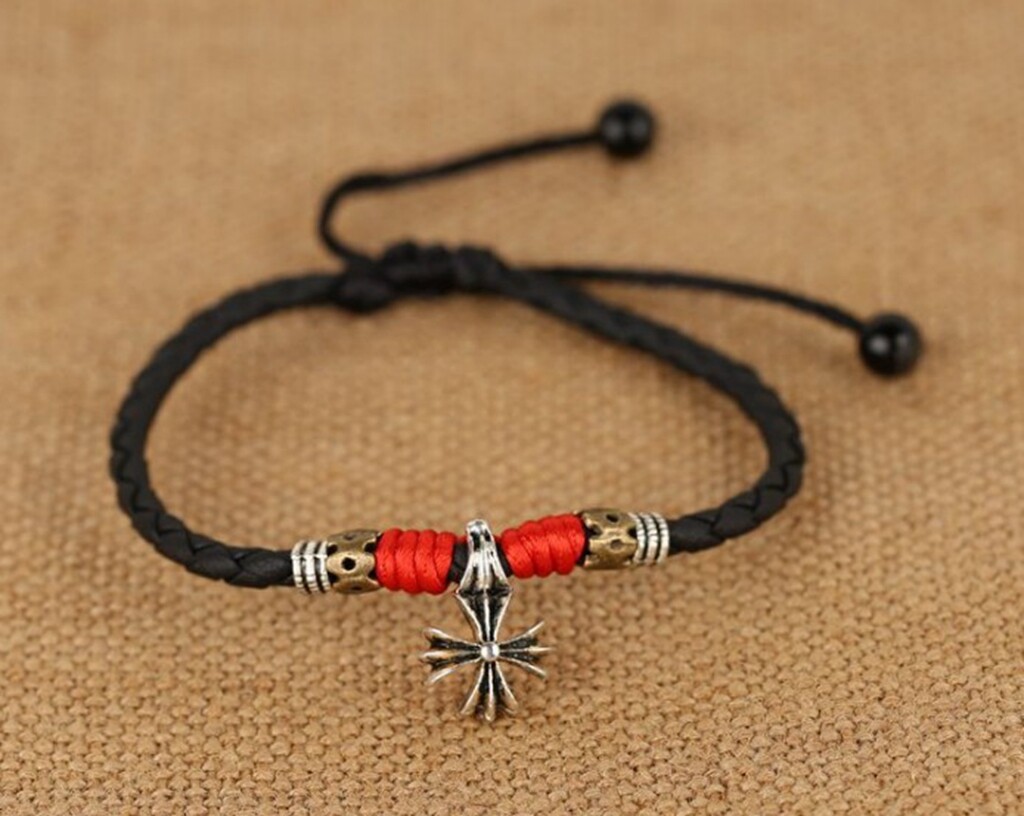 Women/ Men Bless Cross Red Rope Genuine Leather Anklet Bracelet One Size