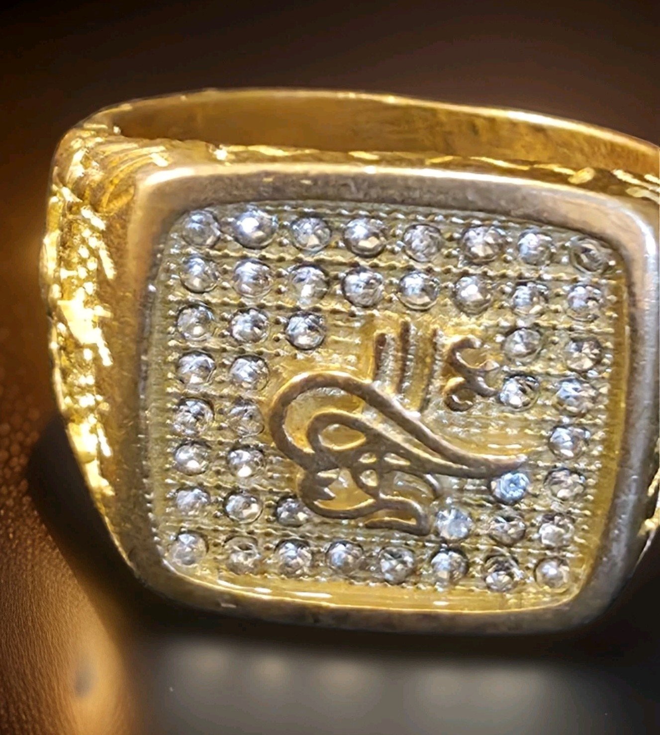 Mens Iced Allah Ring 18k Gold Plated w/ Sparkling CZ Stones Size 11. 5 US
