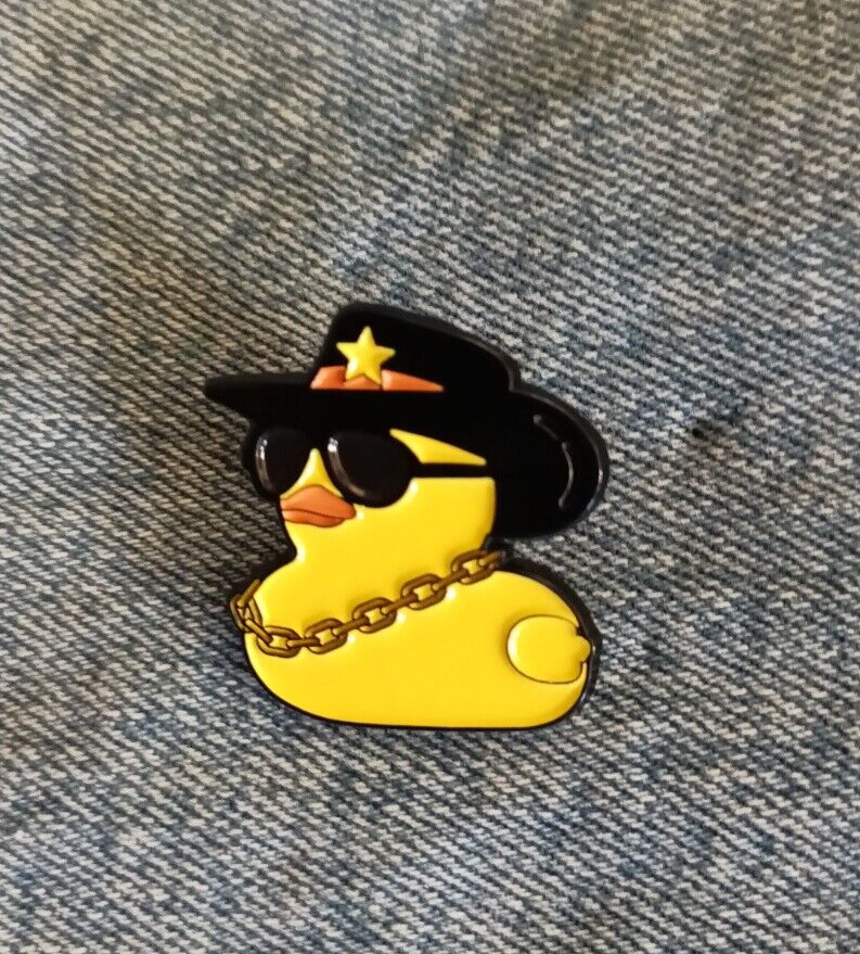 DUCK WITH BLACK SHERIFF’S HAT -ENAMEL, LAPEL, BROOCH PIN-NEXT DAY SHIPPING