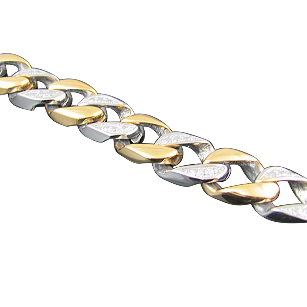 BlackJack! 2 Tone Gold Stainless Steel Pave Cuban Link Chain Bracelet 8.5″ In