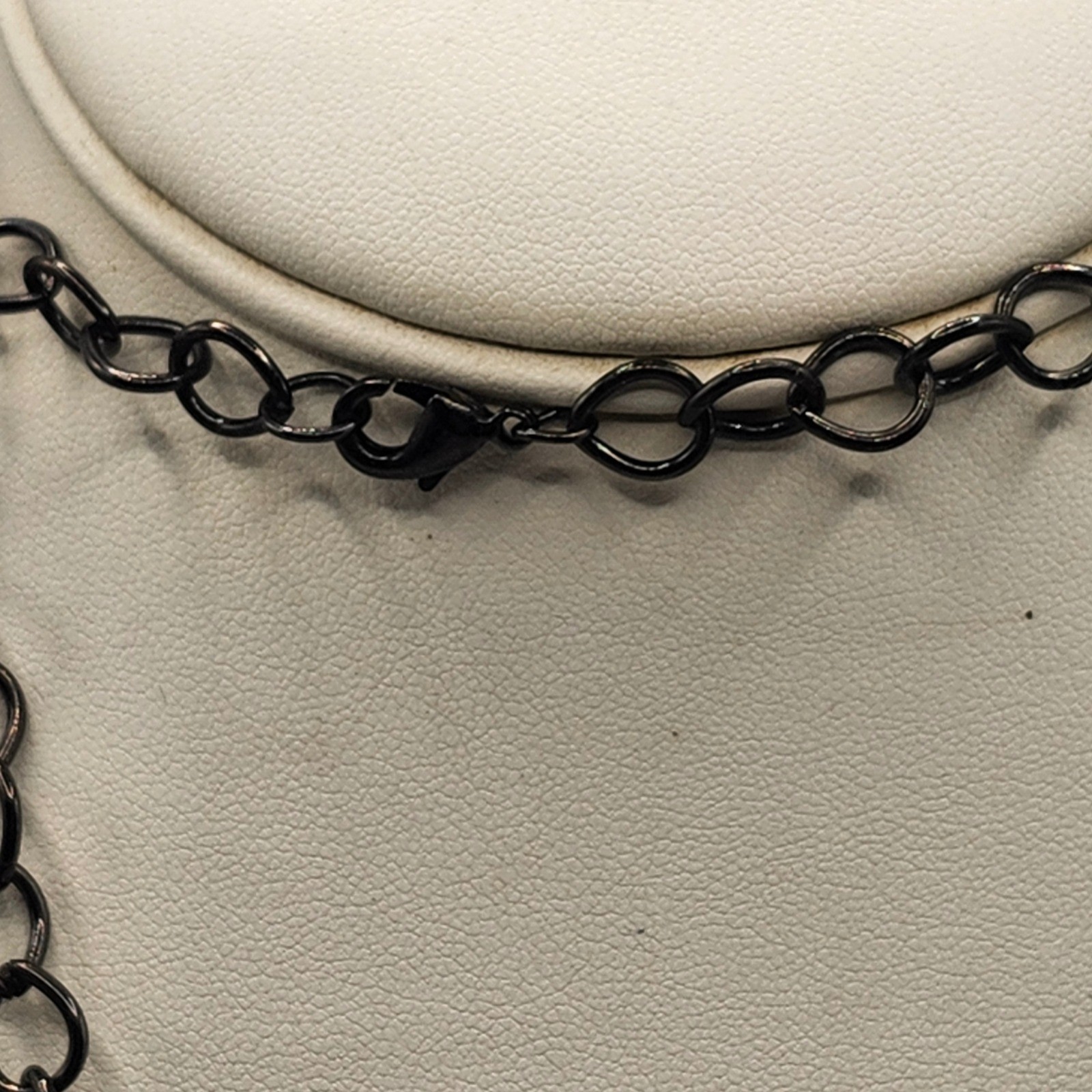 Gunmetal Chain Necklace with Blue and Iridescent Crystal Cluster Pendant