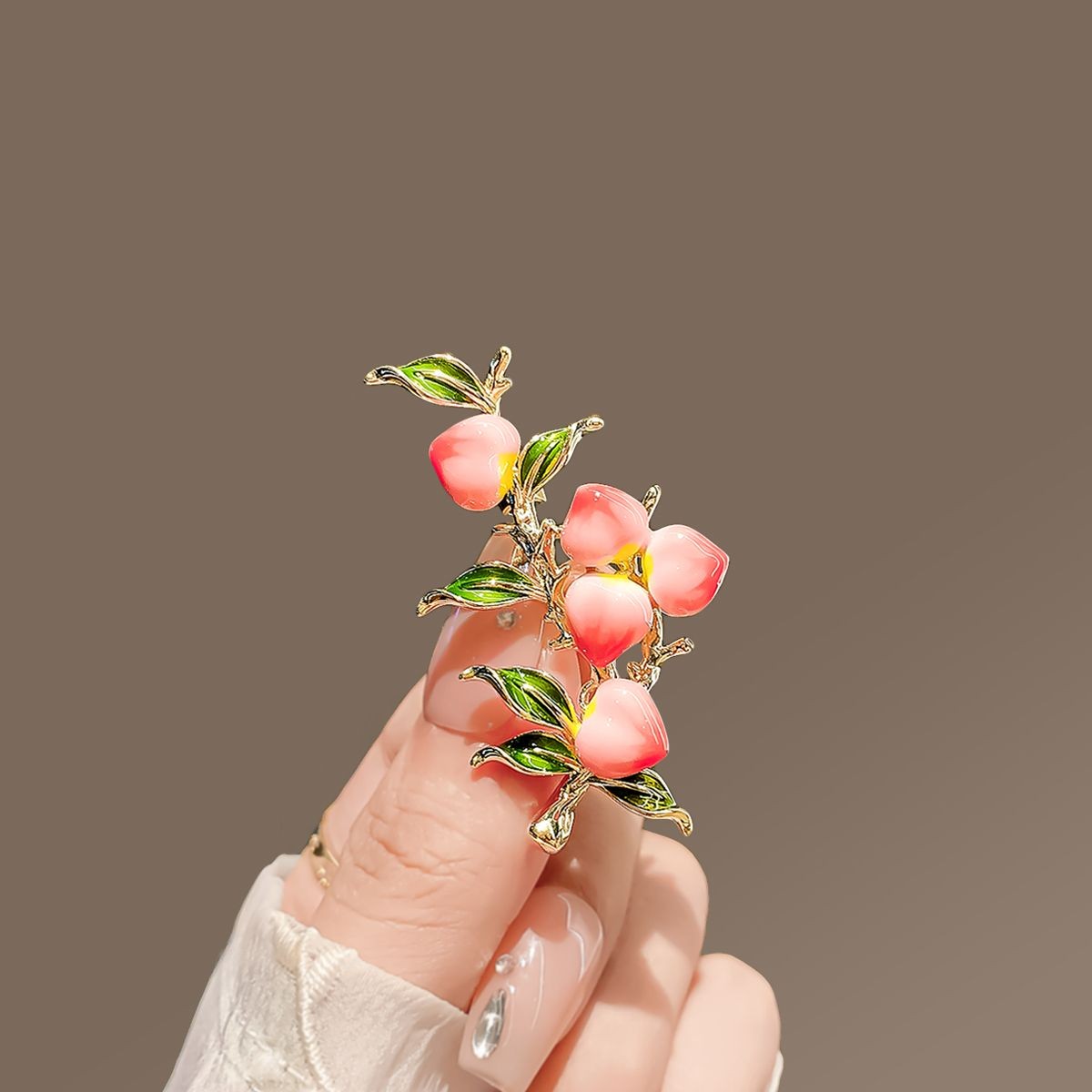 Peach Branch Brooch Elegant Fashion Pin Womens Coat Sweater Accessory