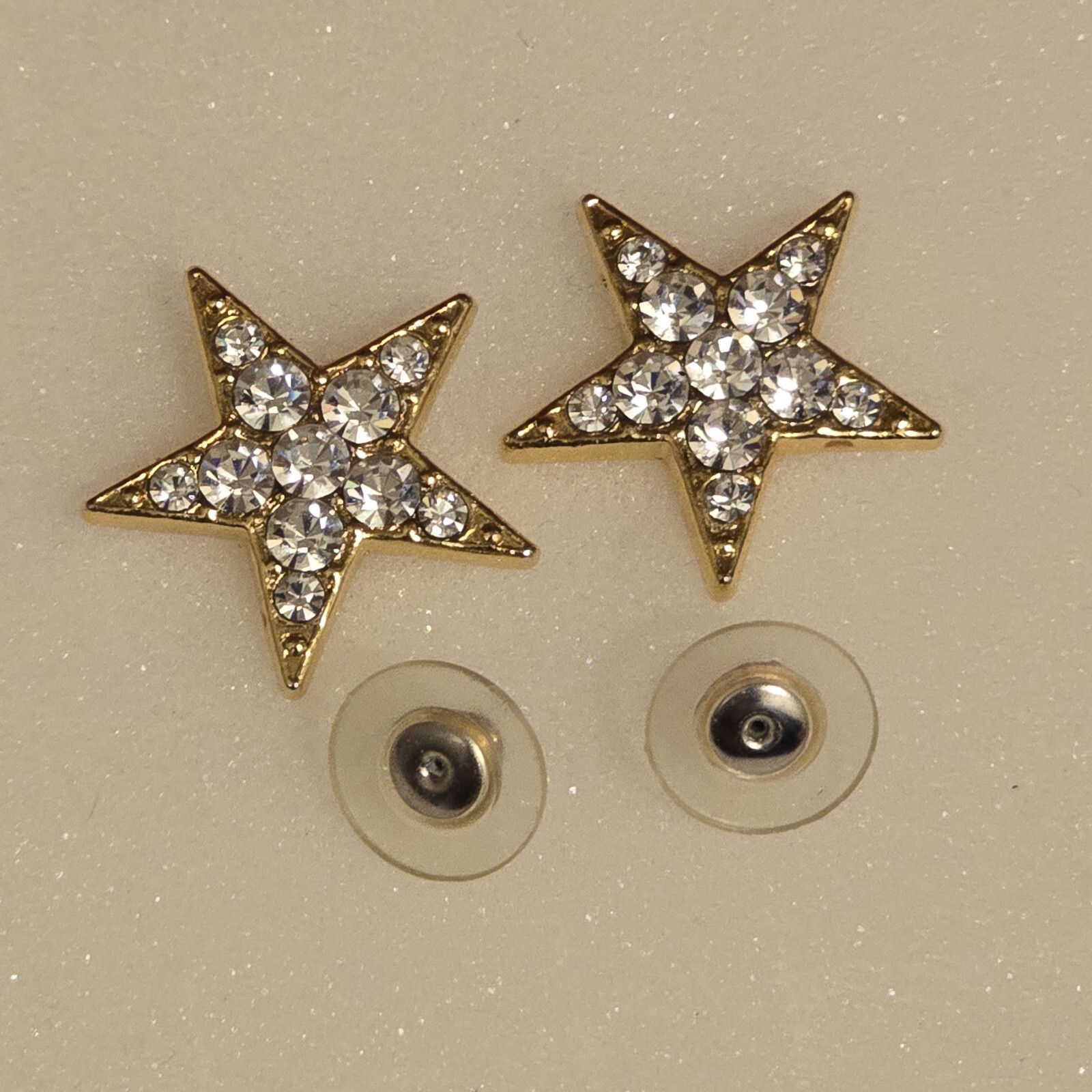 Vintage Gold Tone Cubic Zirconia Star Post Earrings For Pierced Ears 7/8″ inch