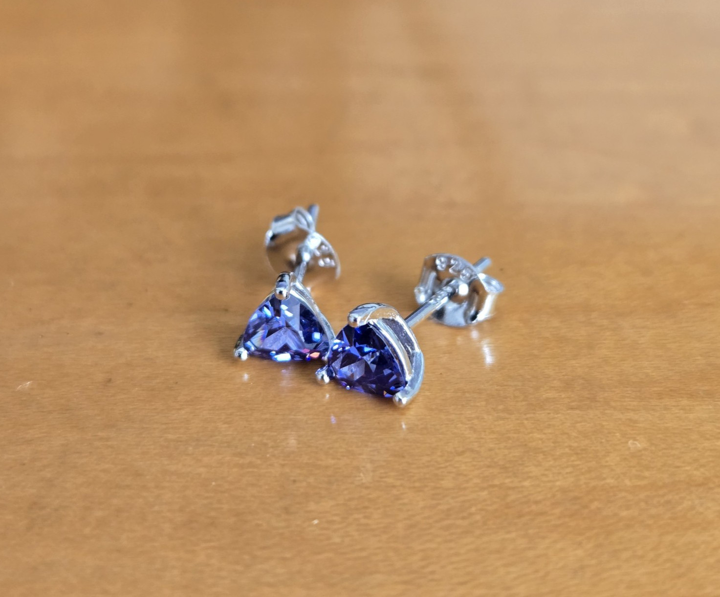 Tanzanite Stud Earrings 1.00 TCW Blue Trillion Cut 925 Sterling Silver Gift