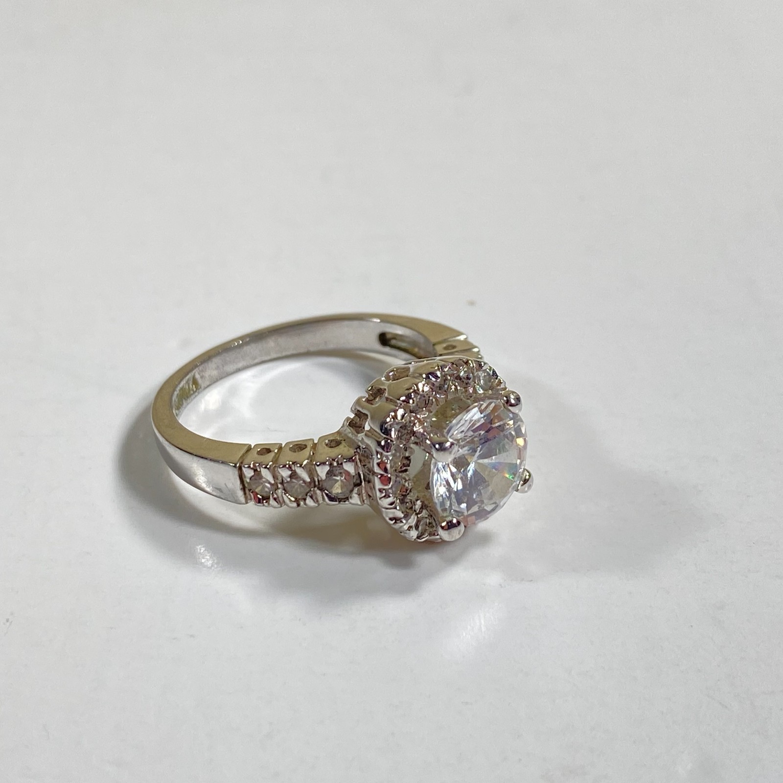 Lia Sophia Round Crystal CZ Halo Setting Ring Silver Tone Pave Size 8 Very Good