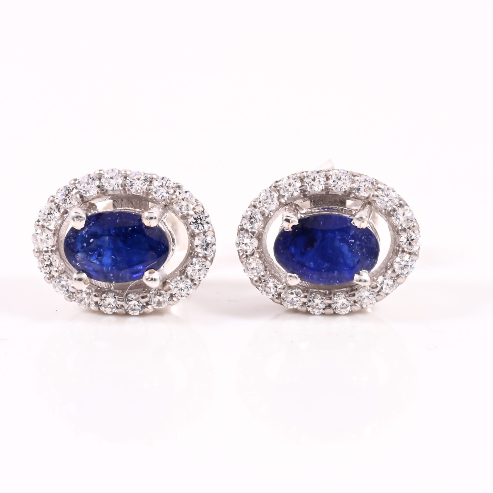 2-in-1 Natural Blue Sapphire Stud Earrings 925 Sterling Silver Removable Zircon