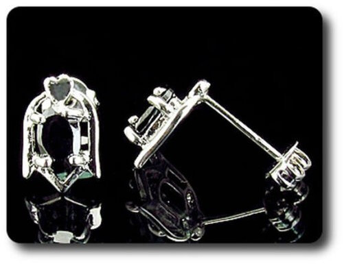 Earrings Black Sapphire 0 3/32×0 9/32in Gold Plated White 18 K&n