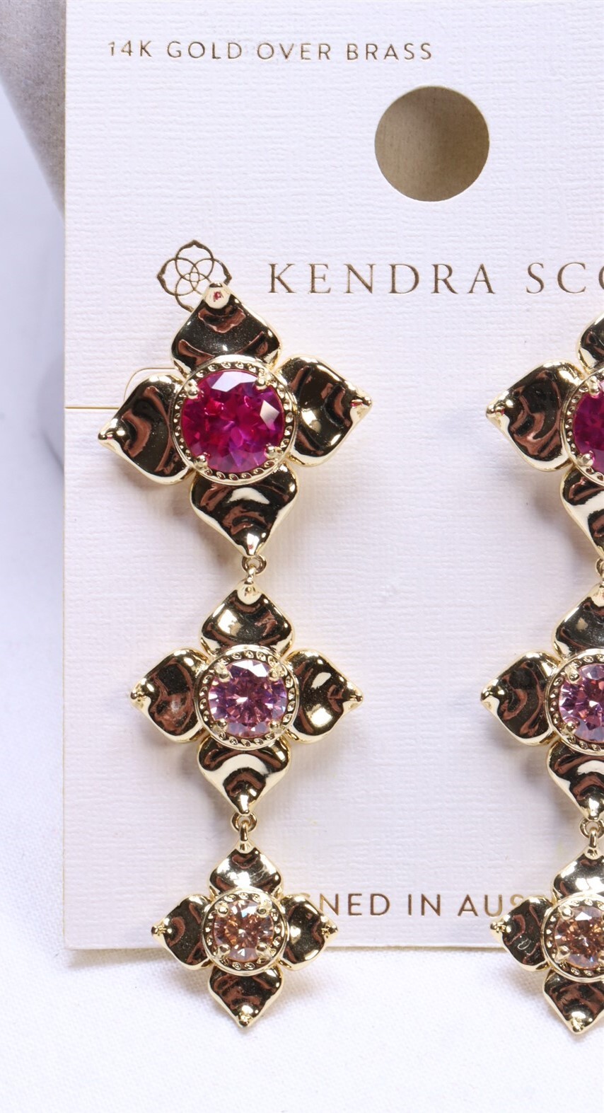 Kendra Scott Lily Mix 14K Gold Over Brass Statement Earrings in Pink $60 New