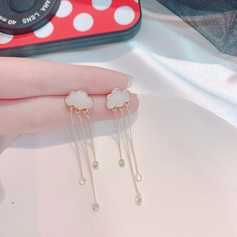 Cloud Dangle Earrings three dangle cz Gold White Designer earrings Gold sky rain