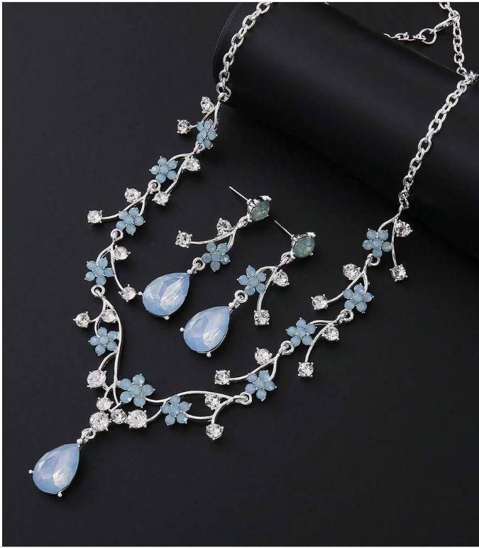 JEWELRY SET-3 Pieces Vintage Style LIGHT BLUE Rhinestone Necklace and Earrings