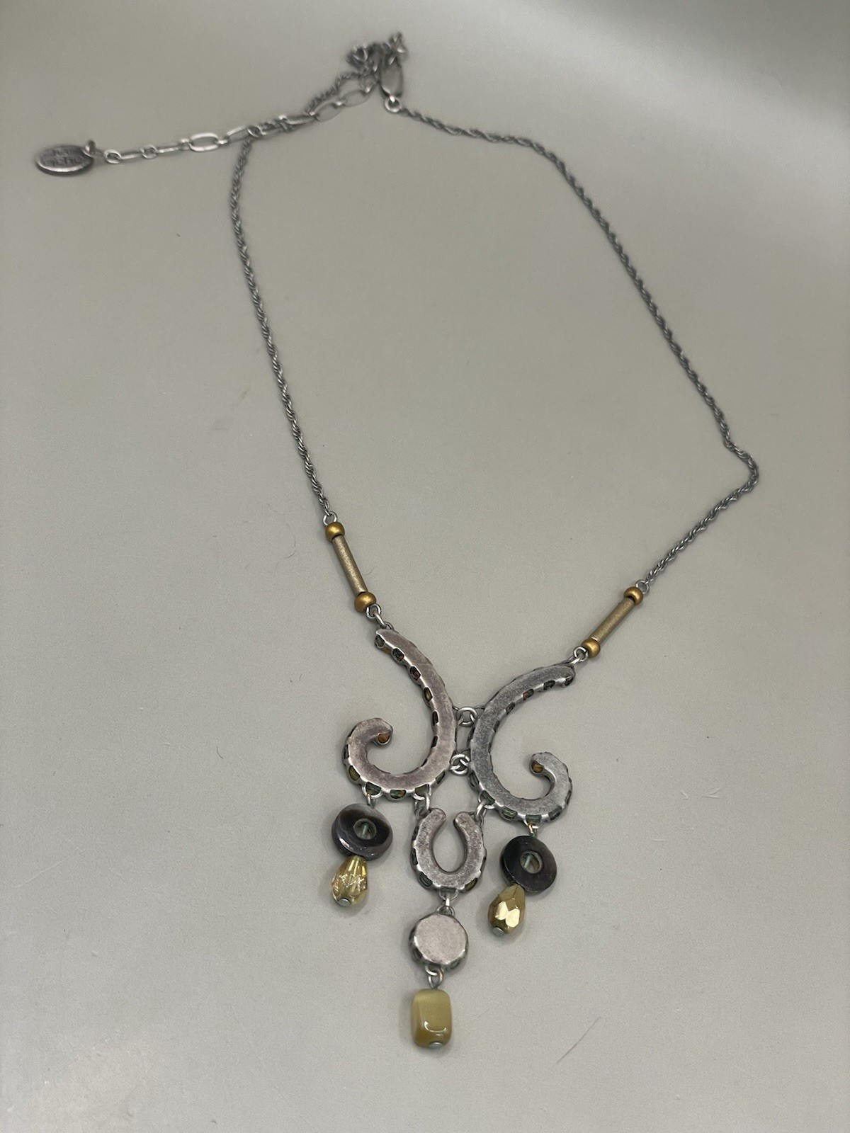 Ayala Bar Silvertone Mixed Materials Chocker Collar Beaded Boho 16-20” Necklace