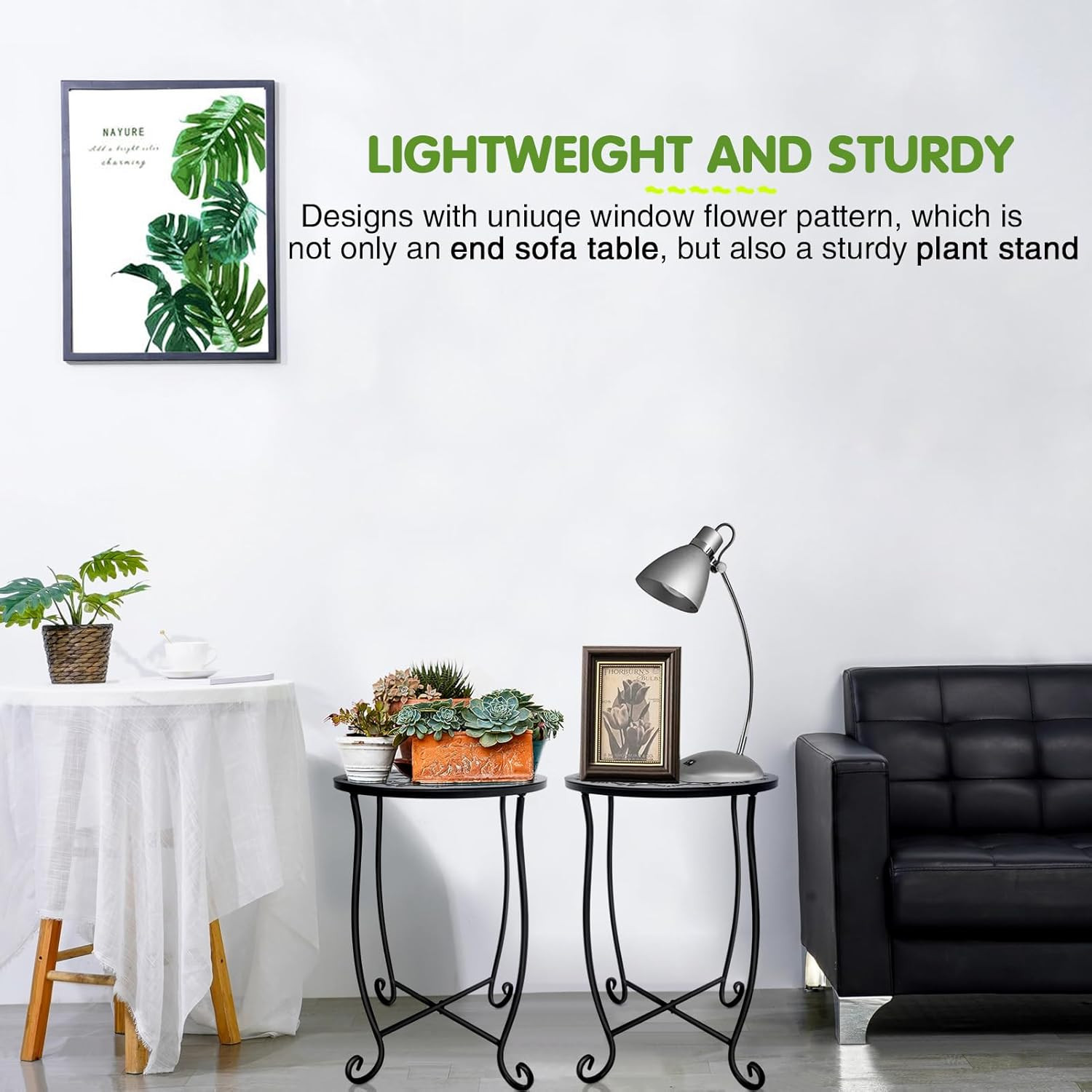 Side Tables for Small Space, Metal Outdoor Indoor round Side Table, Small End Ta