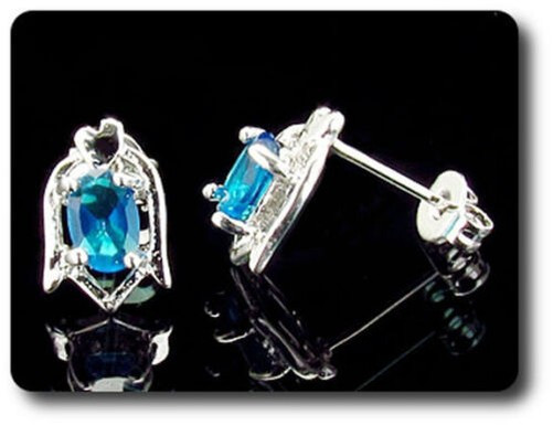 Earrings Blue Sapphire 0 3/32×0 9/32in Gold Plated White 18 K