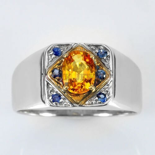 Natural Citrine & Heated Sapphire with 925 Sterling Silver Ring For Men’s 648
