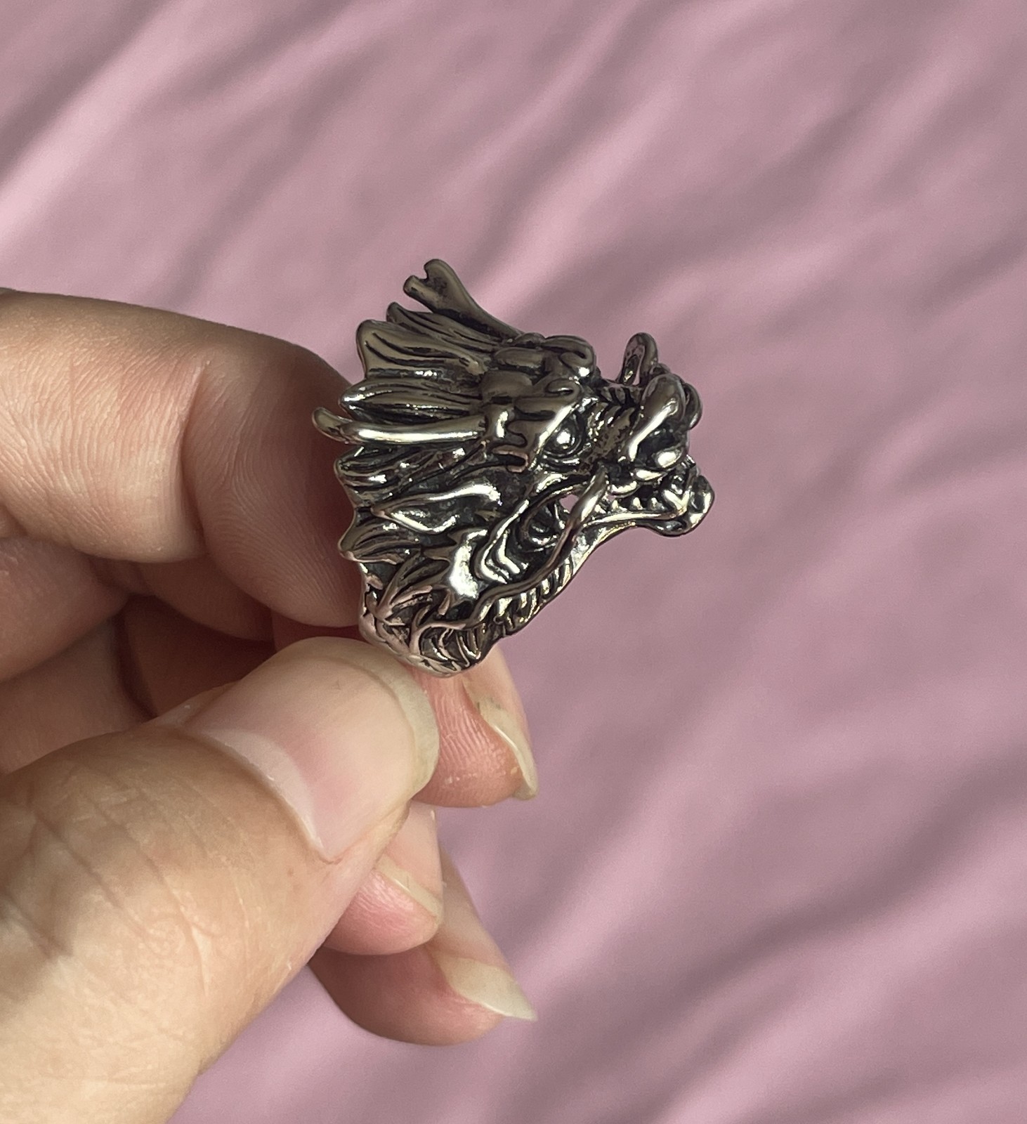 Detail Dragon Ring 925 Sterling Silver Mens Punk Jewelry One Size Fit All
