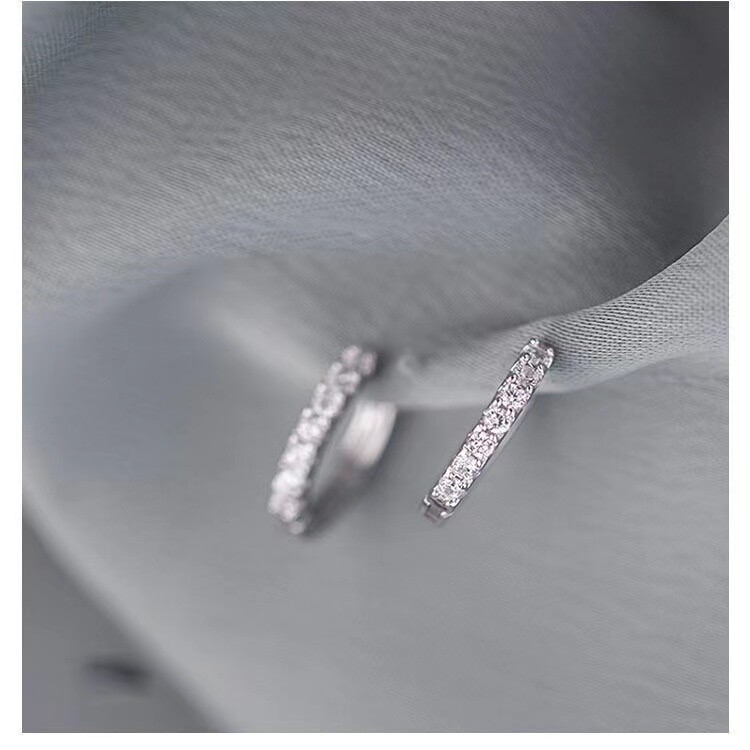 Womens Silver Small Huggie Hoop Earrings CZ Crystal Plated 925 Sterling Silver