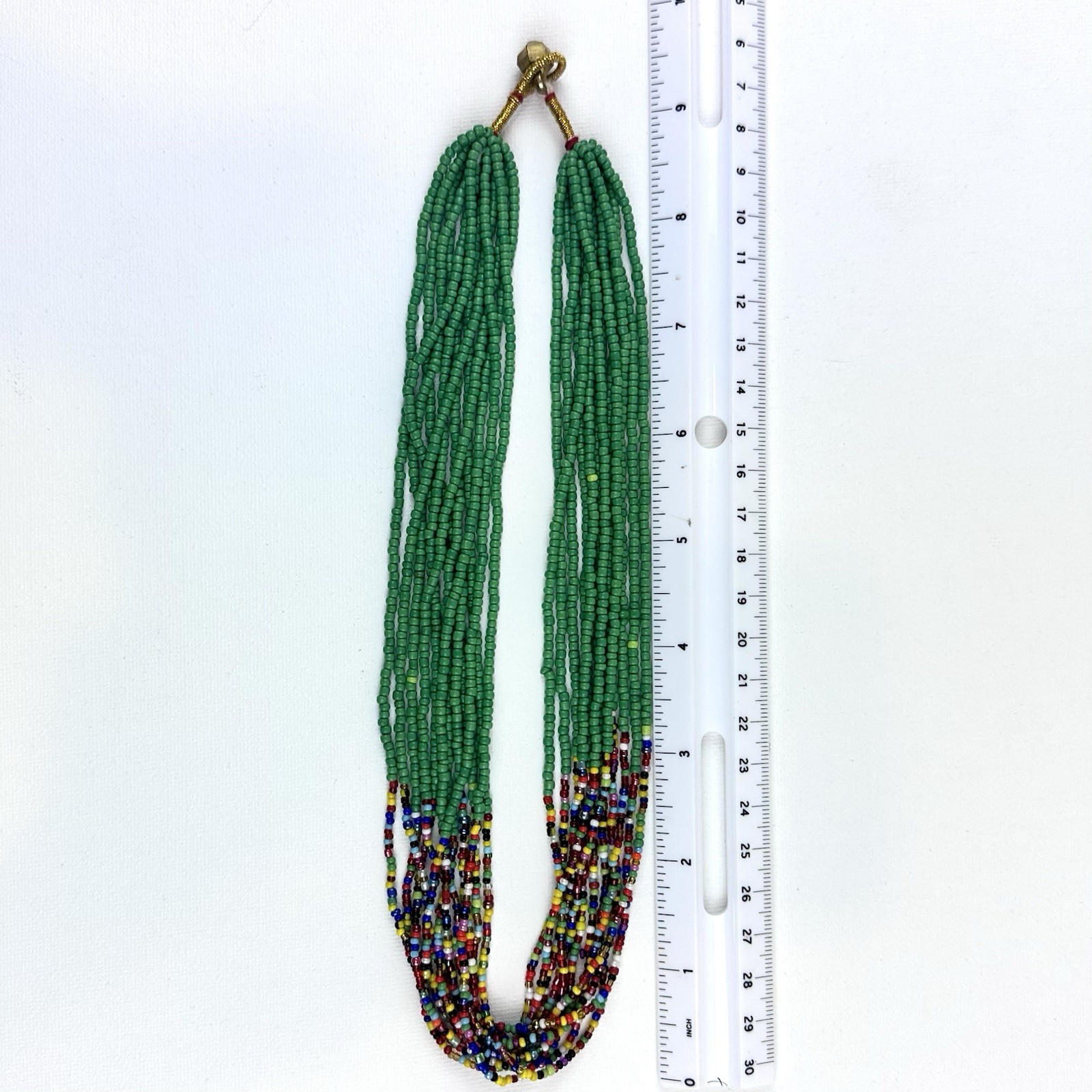 Seed Bead Necklace Green & Multicolor Multi Strand Statement Boho Style 18”