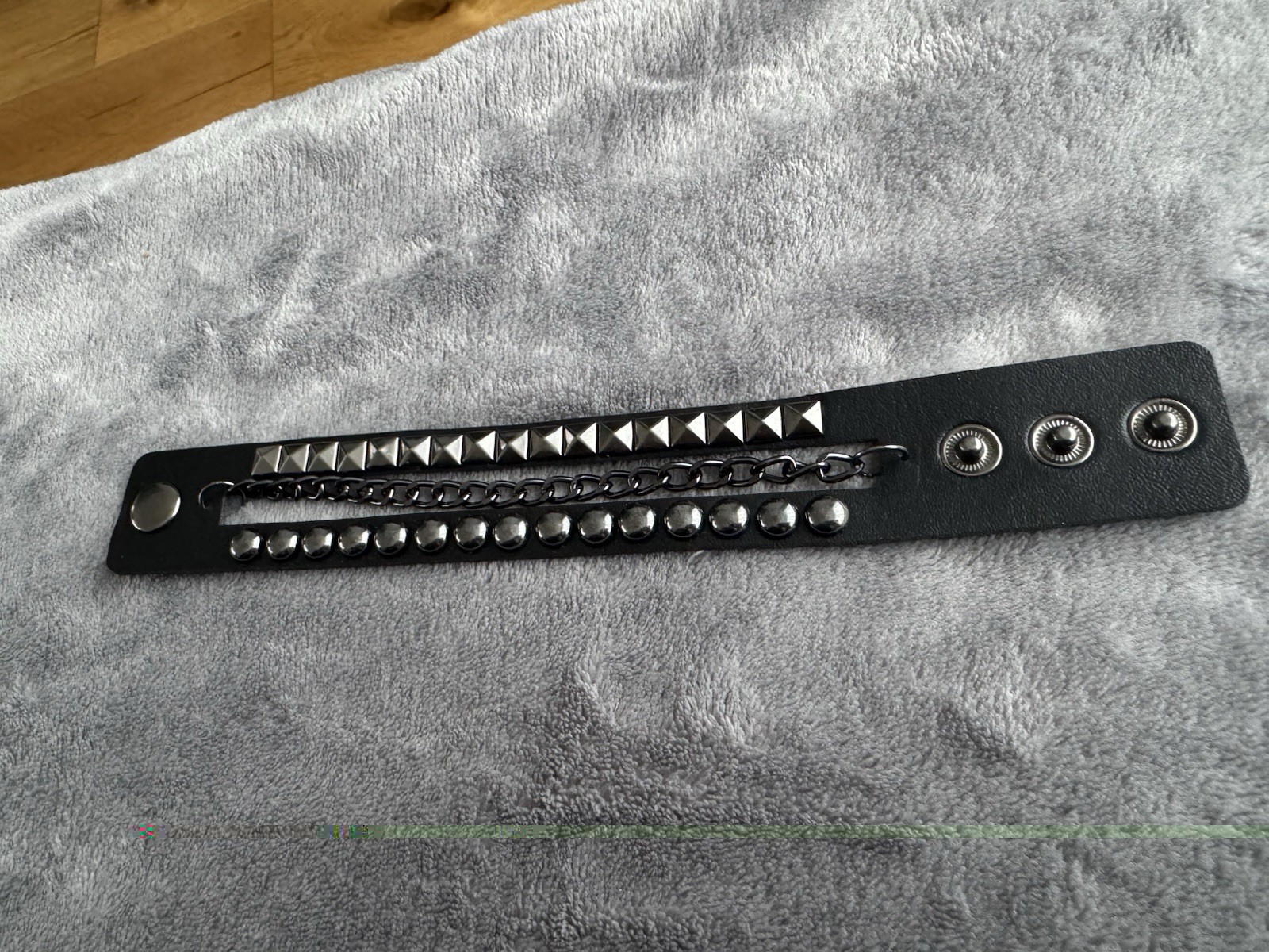 Goth Punk Studded Bracelet Set (3 Pack) Black Leather Look, Spikes & Chain, New
