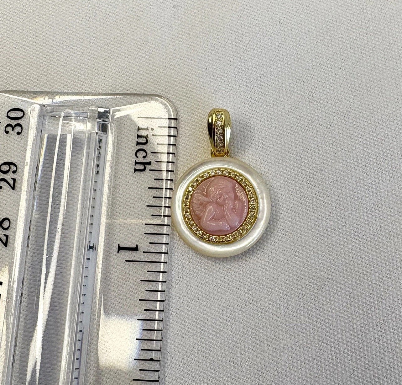 Angel Cameo Mother-of-Pearl Cubic Zirconia Gold Plated Pendant Pink Or Gray