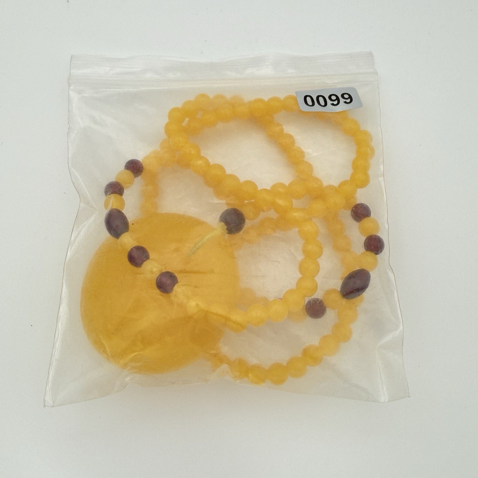 Retro Yellow Plastic Beaded Necklace Large Disc Pendant Statement Boho