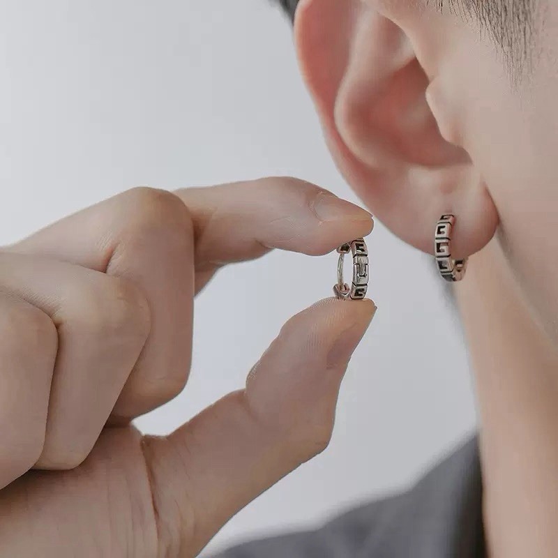925 Silver Vintage Openwork Huggie Hoop Earrings Geometric Unisex Earrings A02
