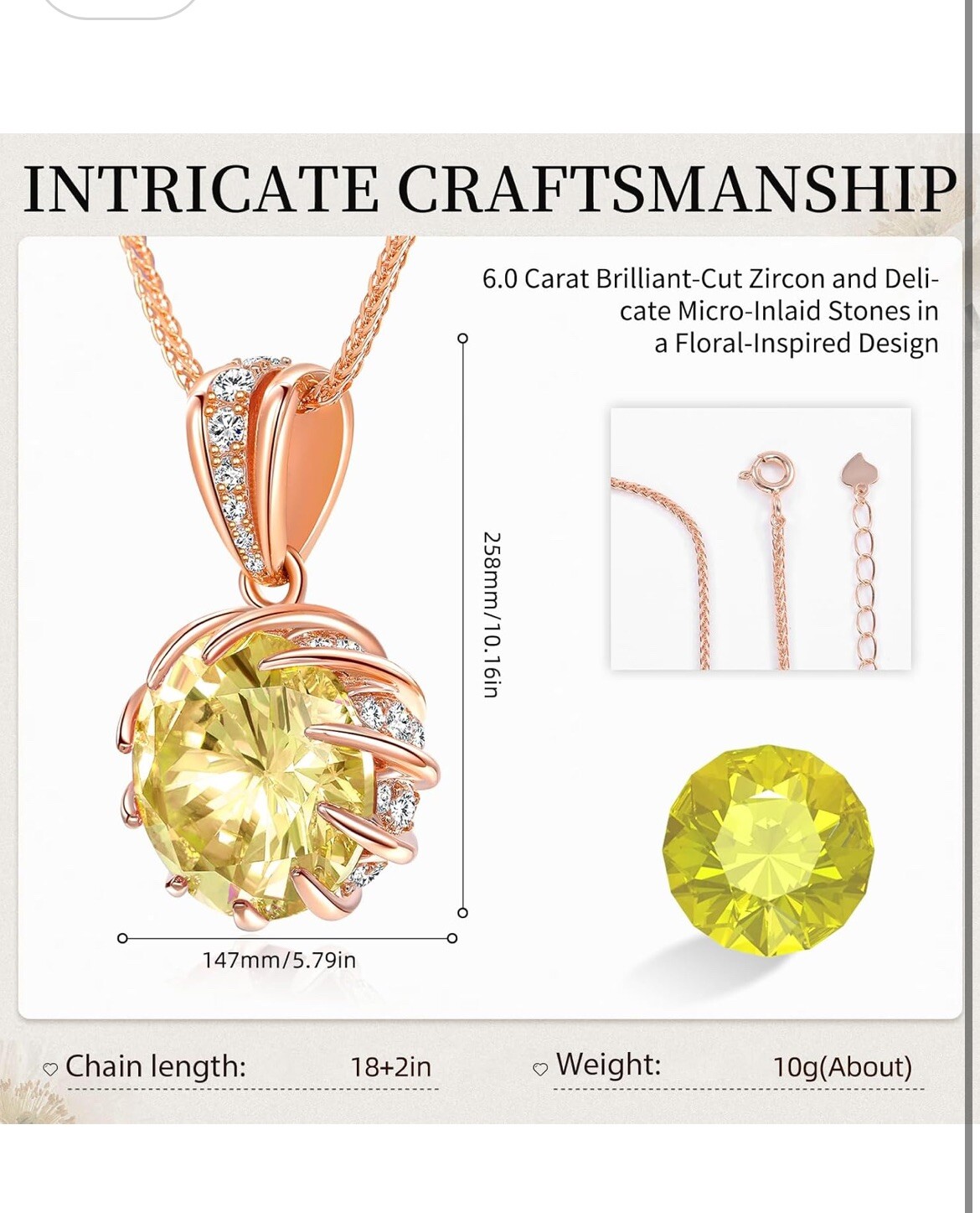 6.0Carat (12.0mm) Round Cubic Zirconia Pendant Necklace