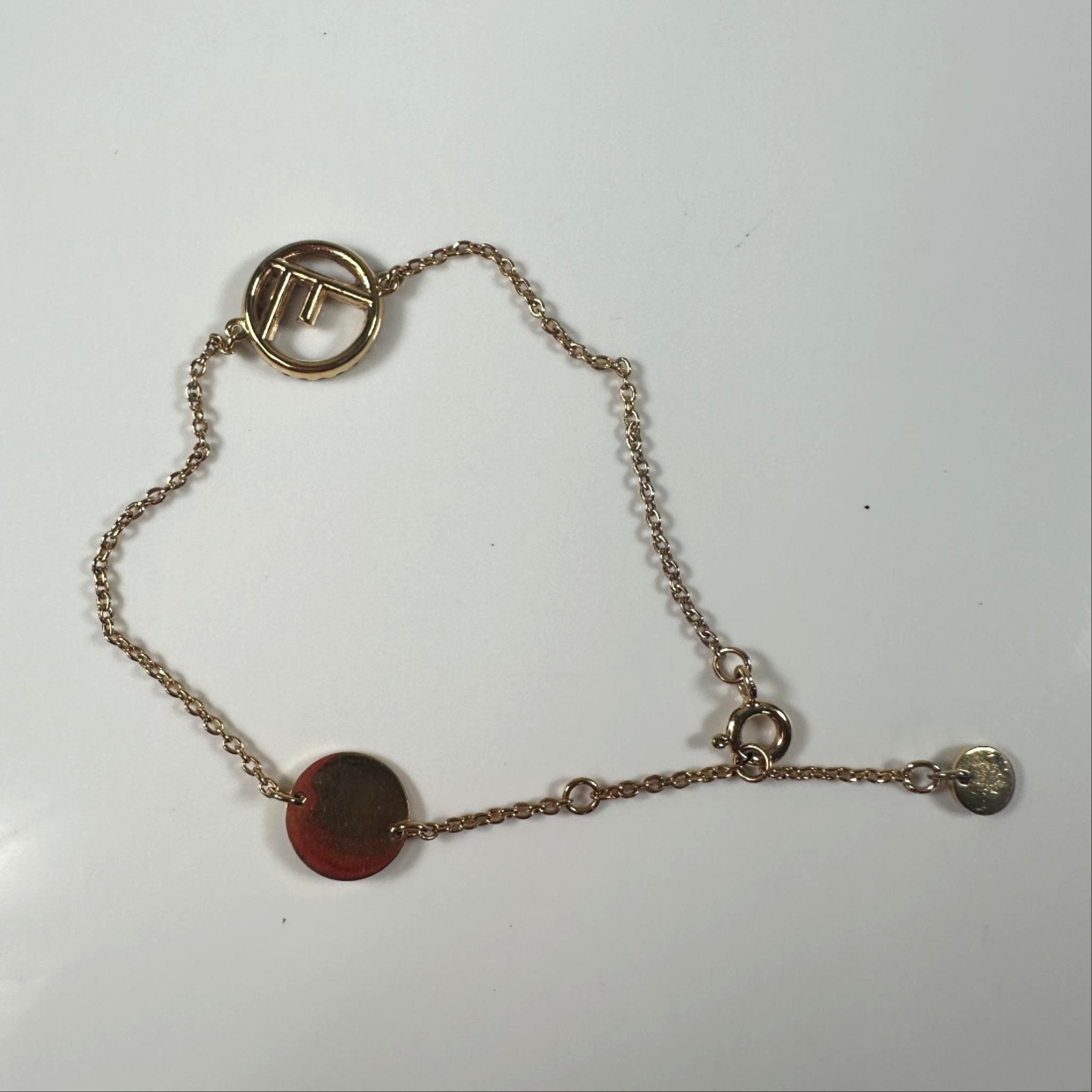 Fendi F Is For Gold Tone Crystal Logo Charm Chain Bracelet Made In Italy