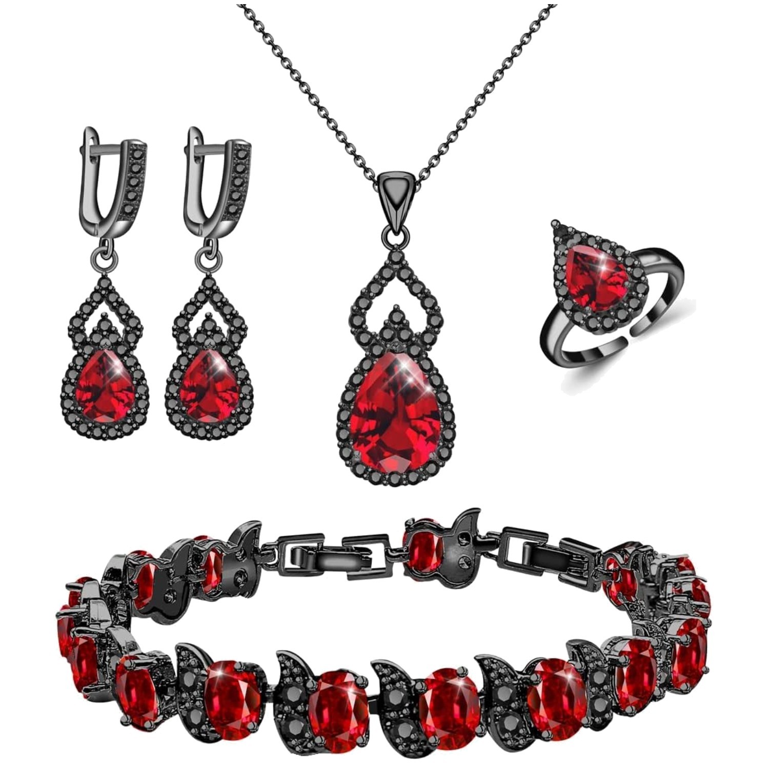 Birthstone Necklace Earrings Bracelet Set