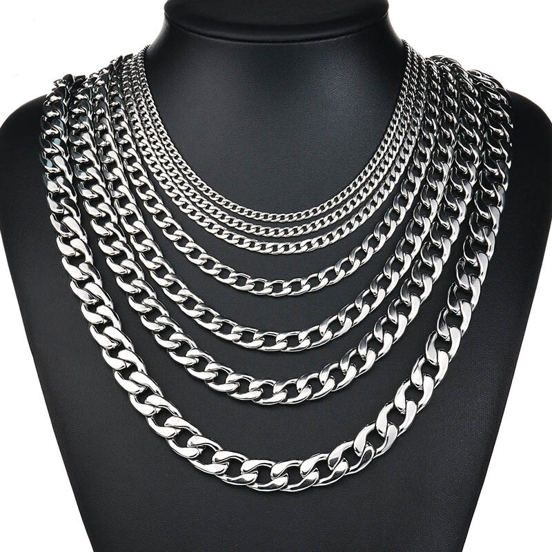3/5/7/9/11mm Stainless Steel Cuban Curb Chain Silver/Black/Gold Necklace Chain