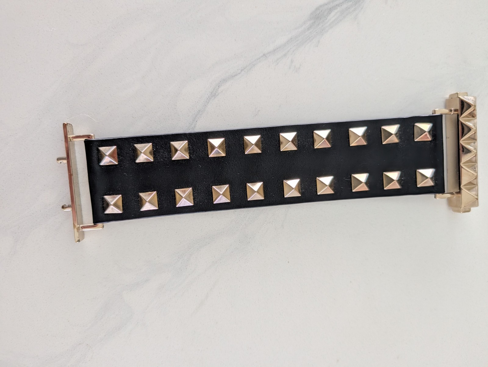 VALENTINO Black Leather Rockstud Wide Cuff Bracelet s Small