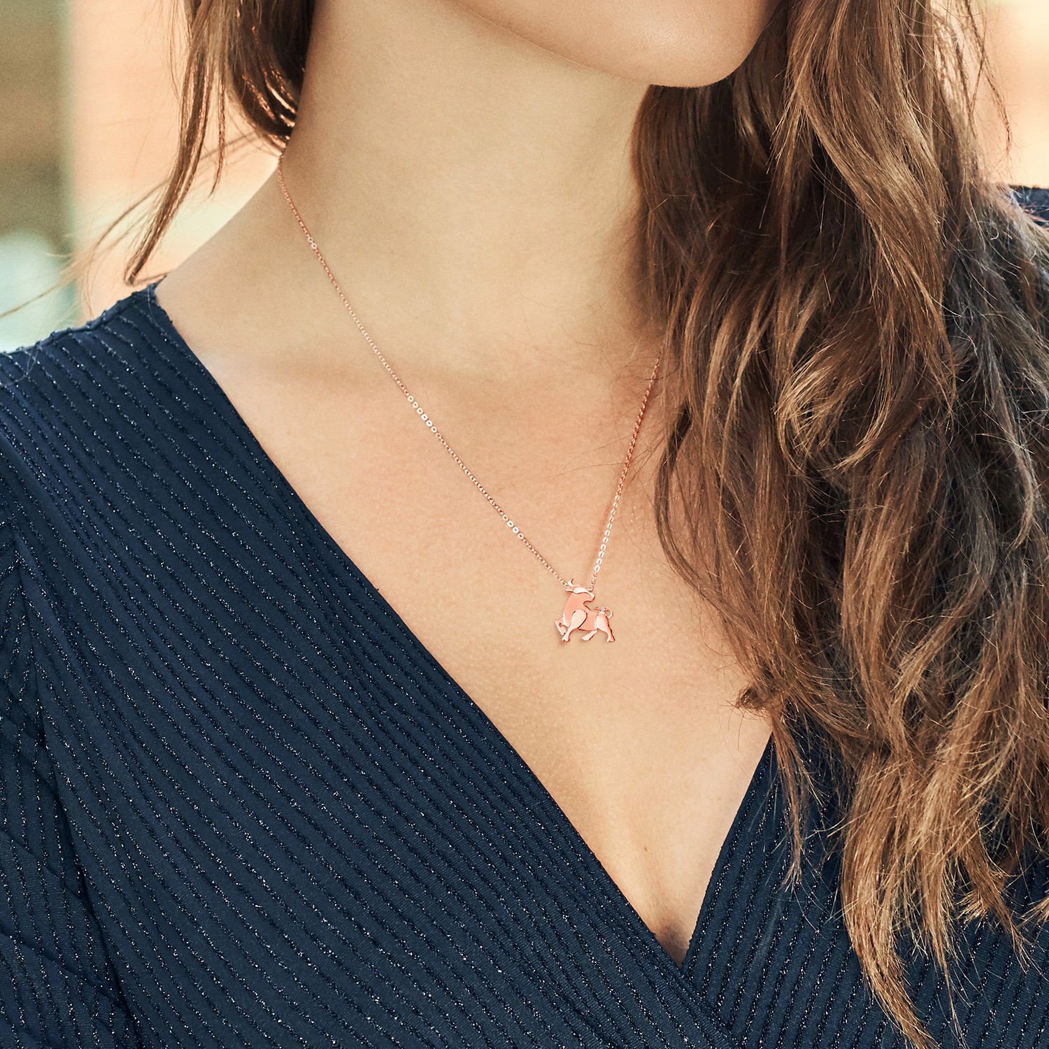 18K Rose Gold Plated Silver White Moissanite Ox Pendant Necklace For Women By