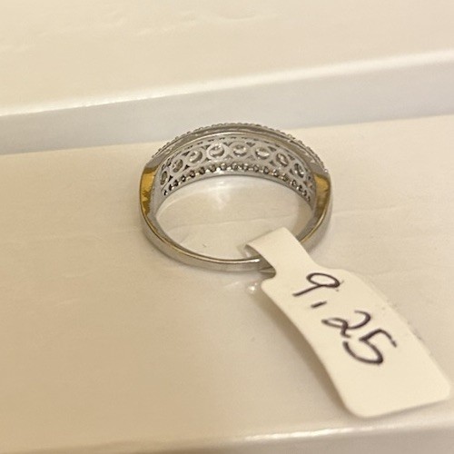 Size 9.25 Half Eternity Band Ring Silver Tone Diamond CZ No Mark