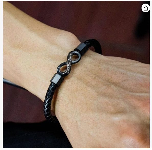 To My Man Infinity Leather Bracelet, Love You Forever and Always Stainless Steel
