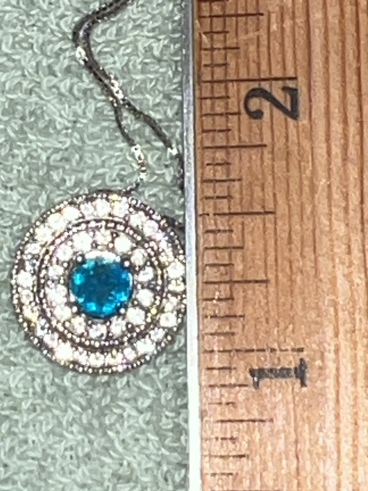 Neon Blue Apatite Pendant With Tiered White Zircon Halo 925 No Chain