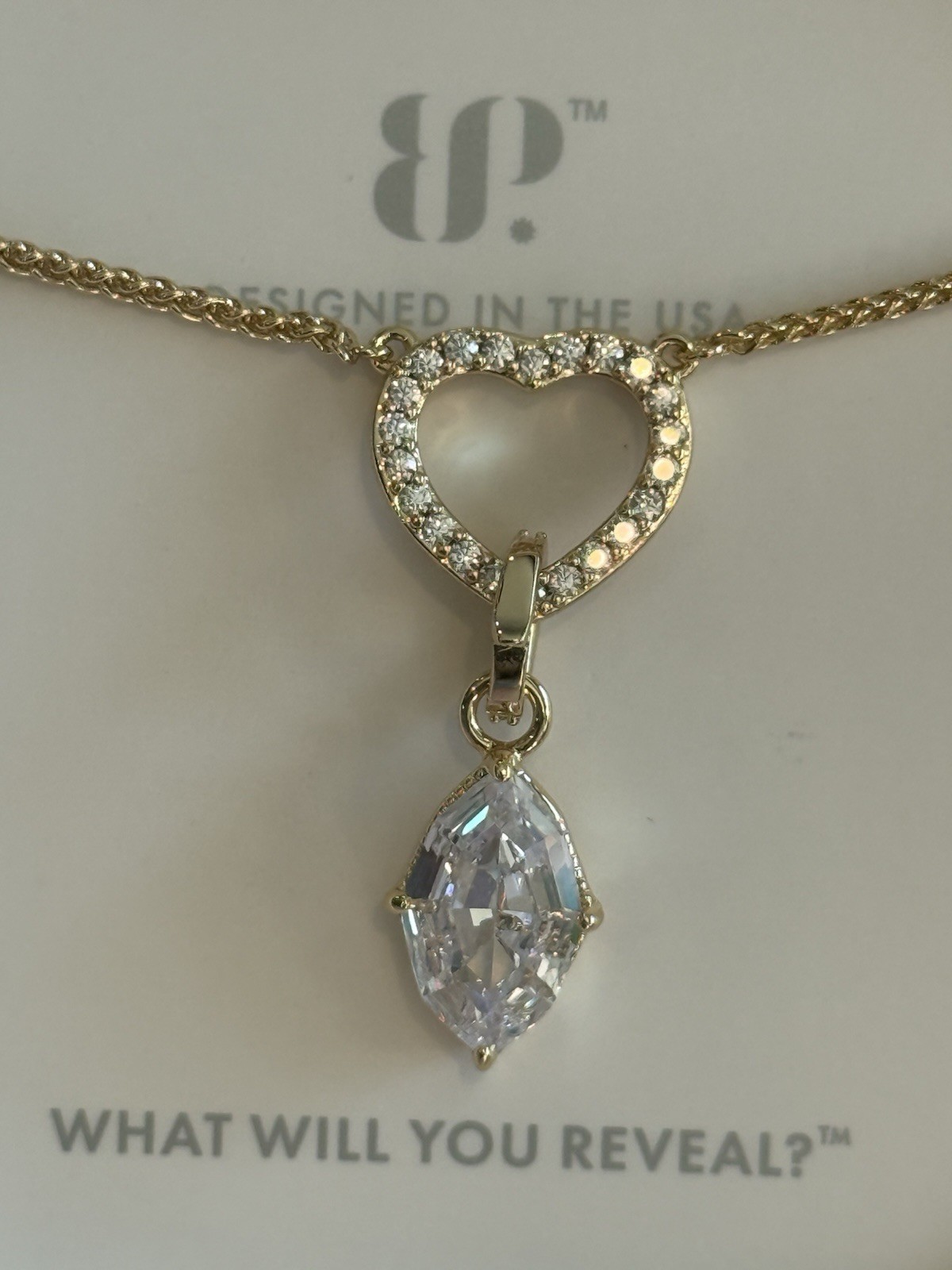 Bomb Party BP-OG Necklace-The Radiance Heart-CZ on Gold Plating-NK23865-NEW