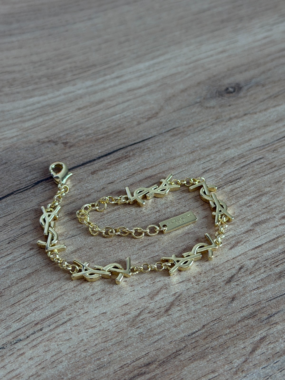 Saint Laurent Monogram YSL Chain Bracelet Logo Link Designer Gold Tone Jewelry