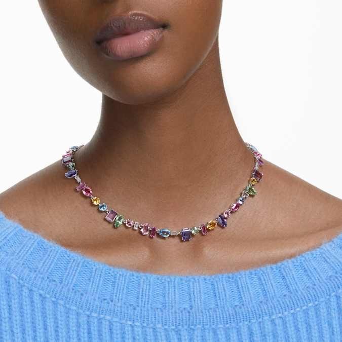 Swarovski Gema Necklace Mixed-cut, glittering and dazzling, rhodium-plated