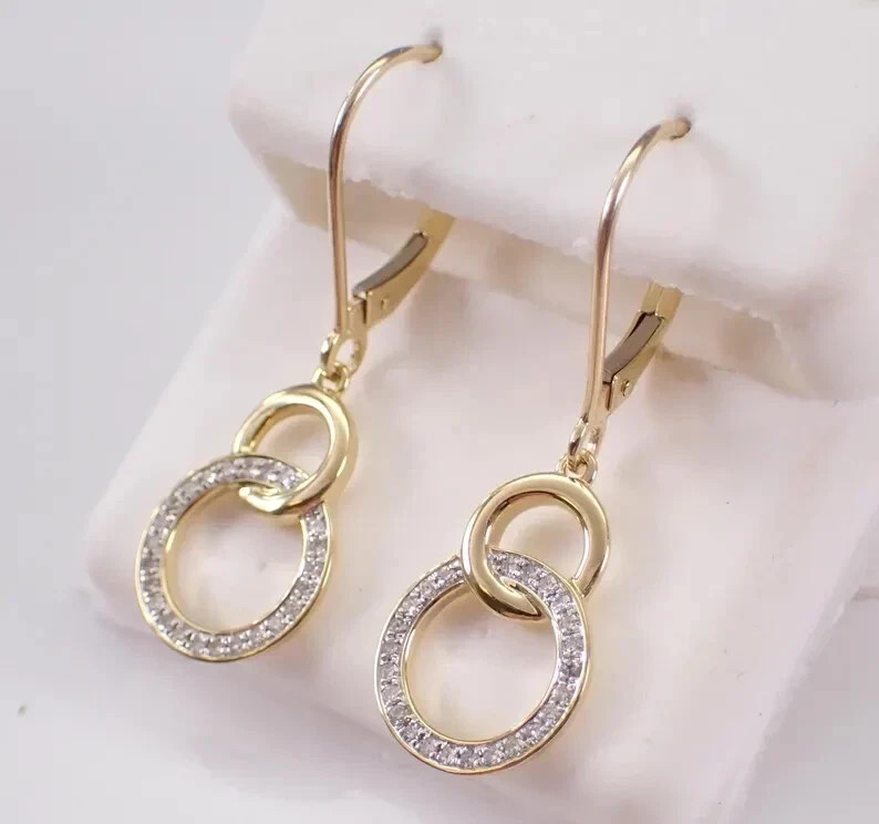 Women Drop Dangle Earring 14K Yellow Gold Finish Round Cut Simulated Diamond