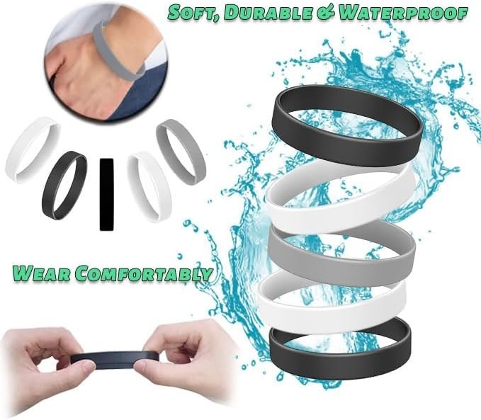 15-Piece Silicone Rubber Bracelets in Black, White, and Gray – Perfect for All!