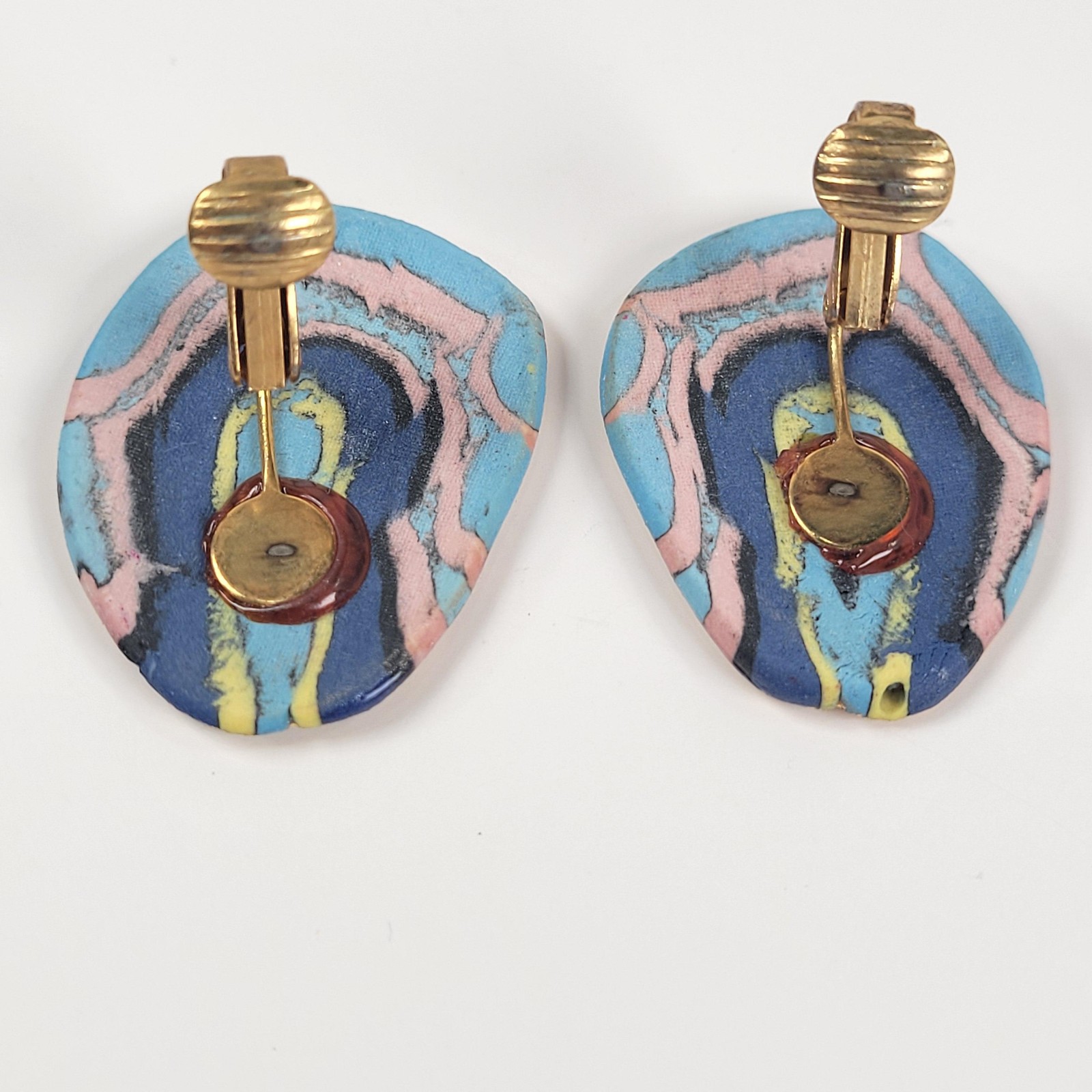 Abstract Swirl Brooch Earrings Set Polymer Clay Multicolor Art Jewelry Hippie