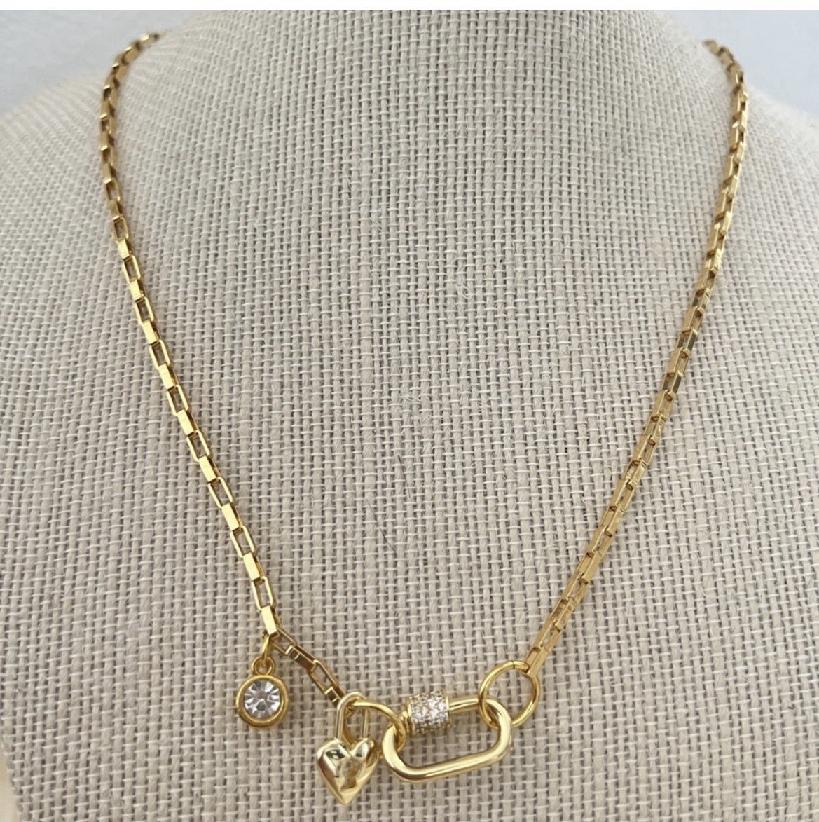 18K Gold Plated Locked Heart Carabiner Necklace Titanium Steal Womens Jewelry